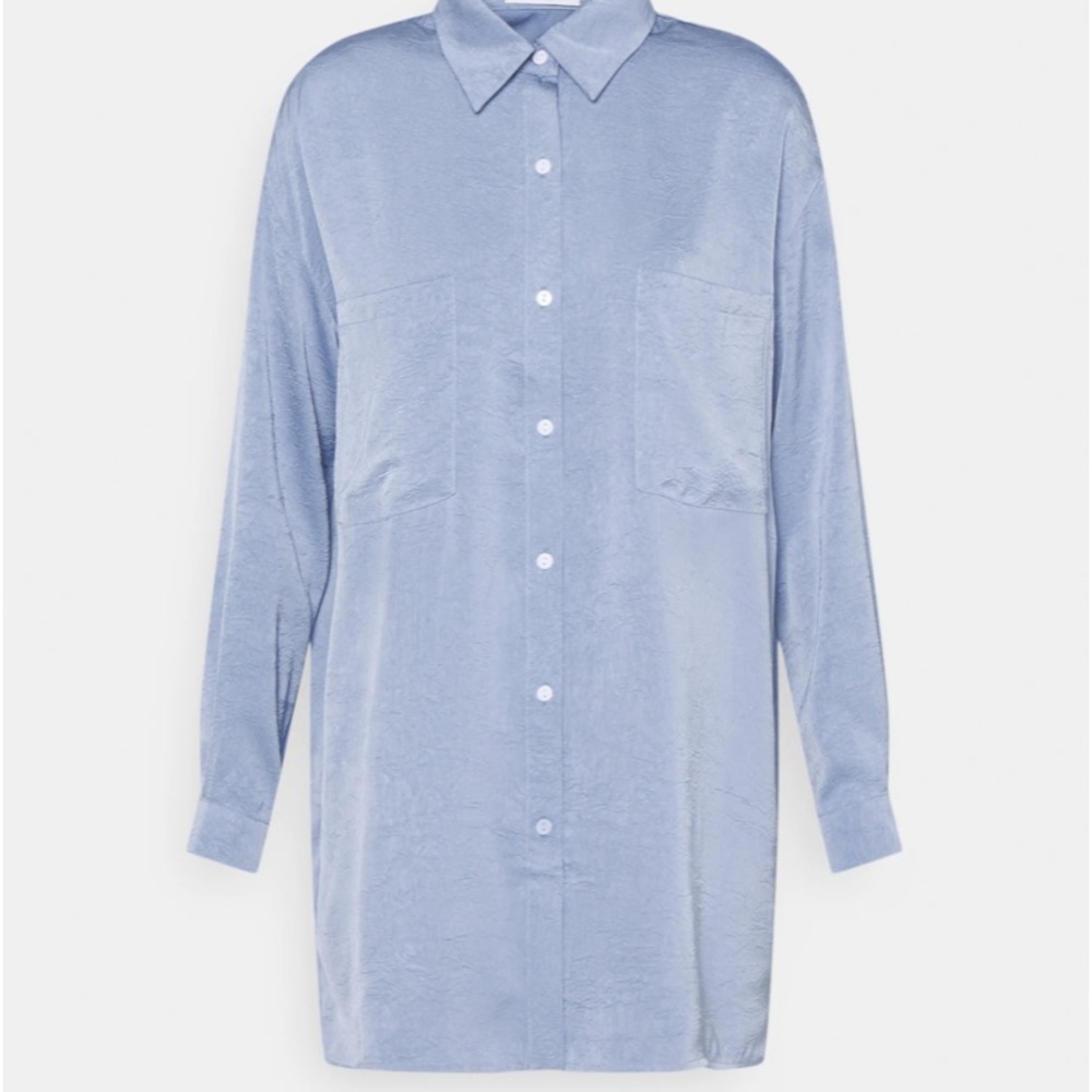 4th & RECKLESS Asher Oversized blue crushed satin  textured top blouse tunic S